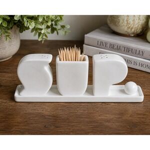 Salt and Pepper Shakers w Toothpick Holder Tray SUP